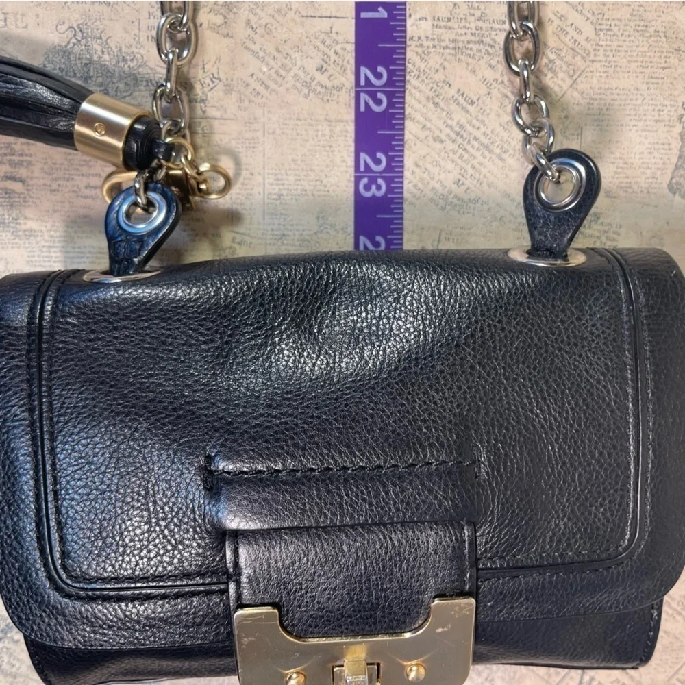 Diane von Furstenberg Mini Harper Leather Crossbody Bag Tassel Turn Lock Black